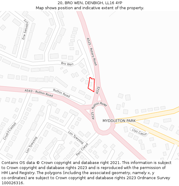 20, BRO WEN, DENBIGH, LL16 4YP: Location map and indicative extent of plot