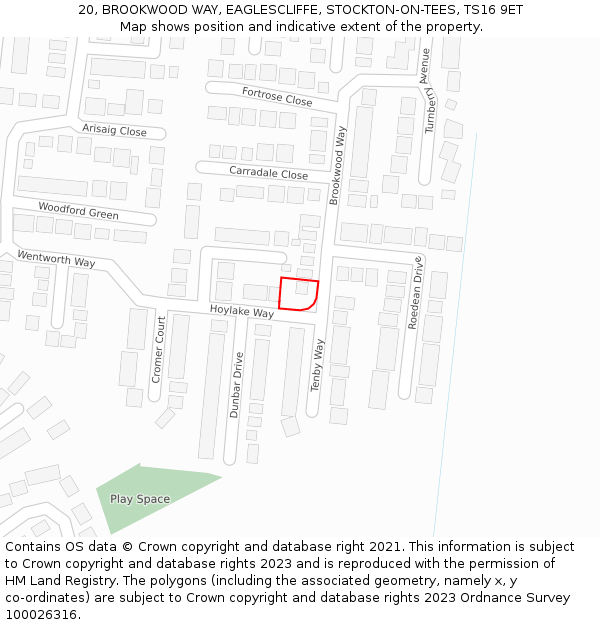20, BROOKWOOD WAY, EAGLESCLIFFE, STOCKTON-ON-TEES, TS16 9ET: Location map and indicative extent of plot