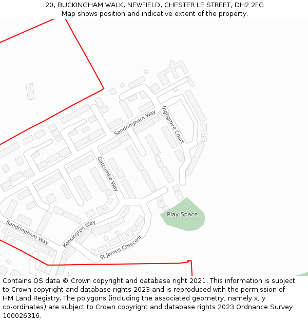 20, BUCKINGHAM WALK, NEWFIELD, CHESTER LE STREET, DH2 2FG: Location map and indicative extent of plot