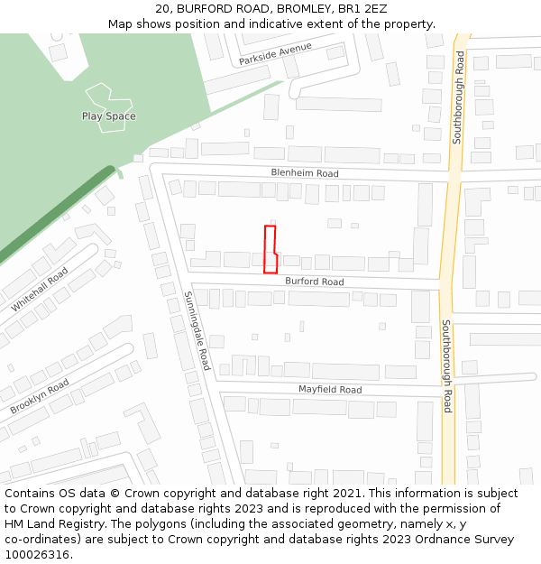 20, BURFORD ROAD, BROMLEY, BR1 2EZ: Location map and indicative extent of plot