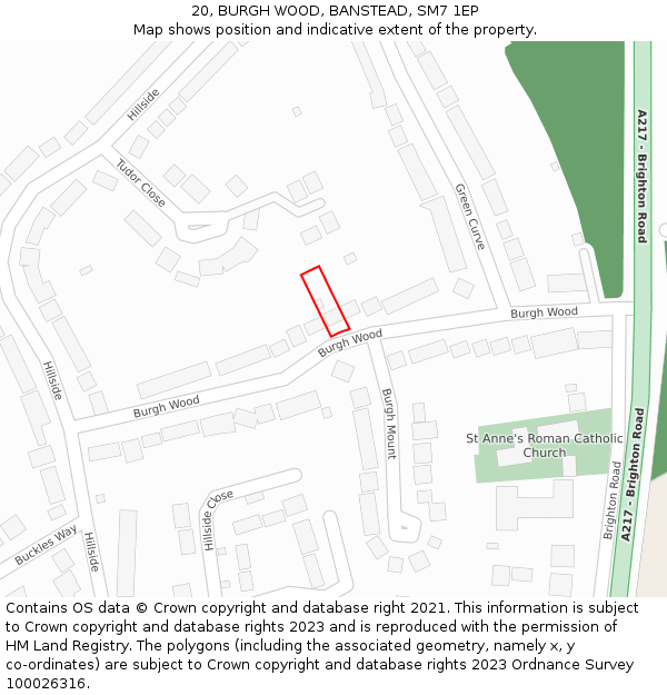 20, BURGH WOOD, BANSTEAD, SM7 1EP: Location map and indicative extent of plot