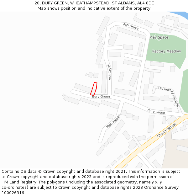 20, BURY GREEN, WHEATHAMPSTEAD, ST ALBANS, AL4 8DE: Location map and indicative extent of plot