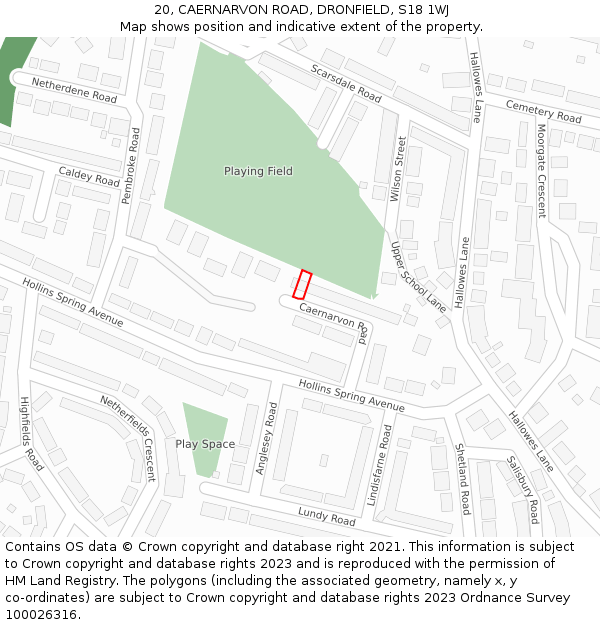 20, CAERNARVON ROAD, DRONFIELD, S18 1WJ: Location map and indicative extent of plot