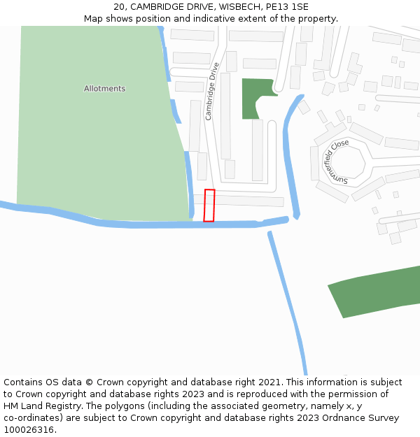 20, CAMBRIDGE DRIVE, WISBECH, PE13 1SE: Location map and indicative extent of plot
