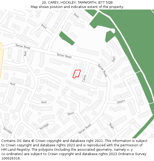 20, CAREY, HOCKLEY, TAMWORTH, B77 5QB: Location map and indicative extent of plot