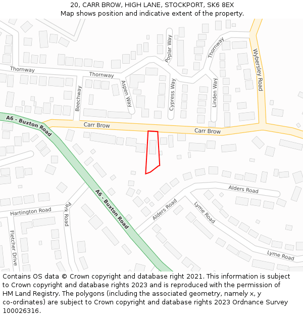 20, CARR BROW, HIGH LANE, STOCKPORT, SK6 8EX: Location map and indicative extent of plot