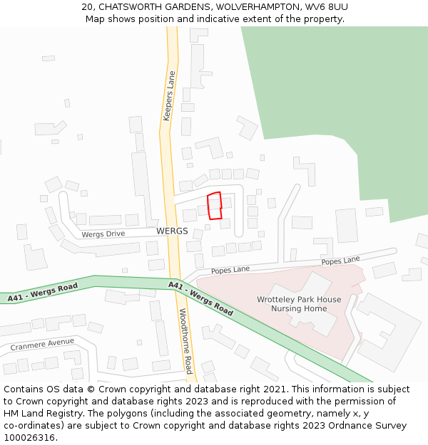 20, CHATSWORTH GARDENS, WOLVERHAMPTON, WV6 8UU: Location map and indicative extent of plot