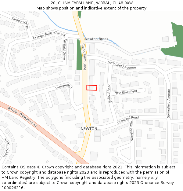 20, CHINA FARM LANE, WIRRAL, CH48 9XW: Location map and indicative extent of plot