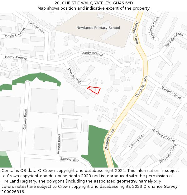 20, CHRISTIE WALK, YATELEY, GU46 6YD: Location map and indicative extent of plot