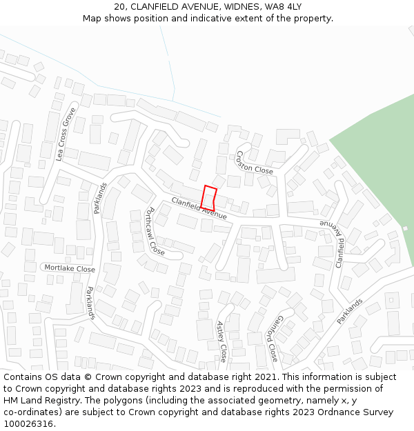 20, CLANFIELD AVENUE, WIDNES, WA8 4LY: Location map and indicative extent of plot