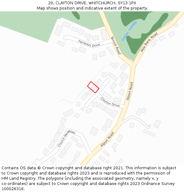 20, CLAYTON DRIVE, WHITCHURCH, SY13 1PX: Location map and indicative extent of plot