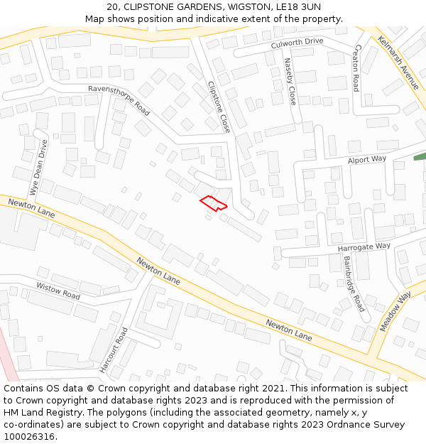 20, CLIPSTONE GARDENS, WIGSTON, LE18 3UN: Location map and indicative extent of plot