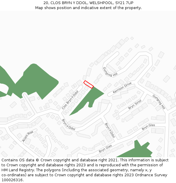 20, CLOS BRYN Y DDOL, WELSHPOOL, SY21 7UP: Location map and indicative extent of plot