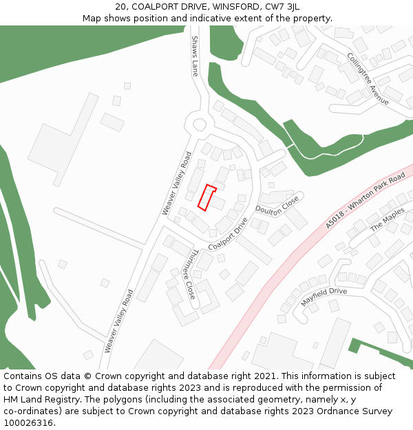 20, COALPORT DRIVE, WINSFORD, CW7 3JL: Location map and indicative extent of plot