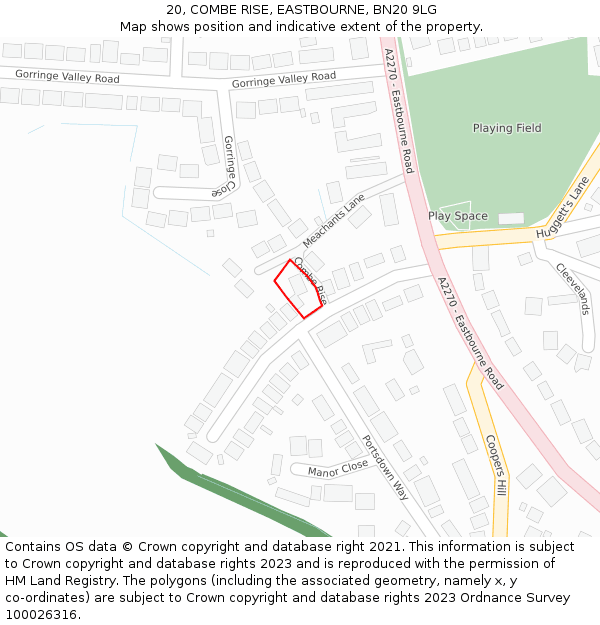 20, COMBE RISE, EASTBOURNE, BN20 9LG: Location map and indicative extent of plot