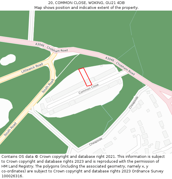 20, COMMON CLOSE, WOKING, GU21 4DB: Location map and indicative extent of plot