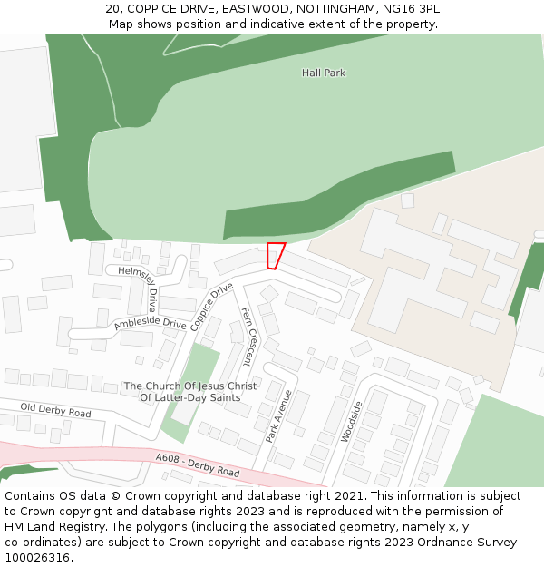 20, COPPICE DRIVE, EASTWOOD, NOTTINGHAM, NG16 3PL: Location map and indicative extent of plot