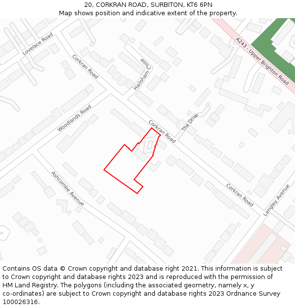 20, CORKRAN ROAD, SURBITON, KT6 6PN: Location map and indicative extent of plot