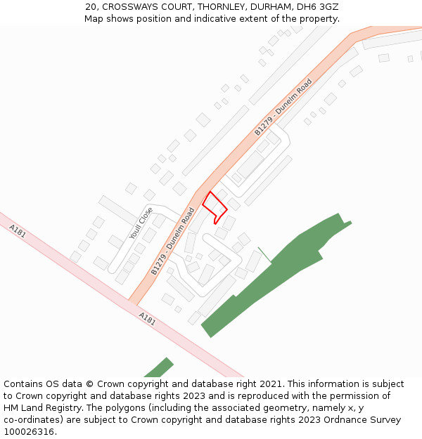 20, CROSSWAYS COURT, THORNLEY, DURHAM, DH6 3GZ: Location map and indicative extent of plot