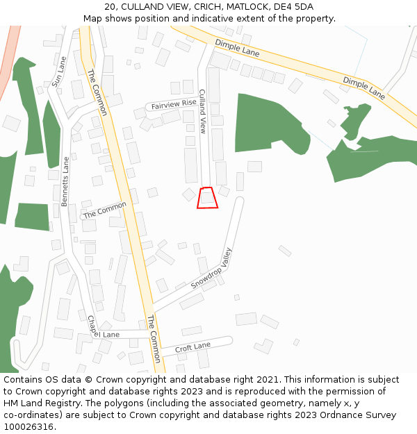 20, CULLAND VIEW, CRICH, MATLOCK, DE4 5DA: Location map and indicative extent of plot