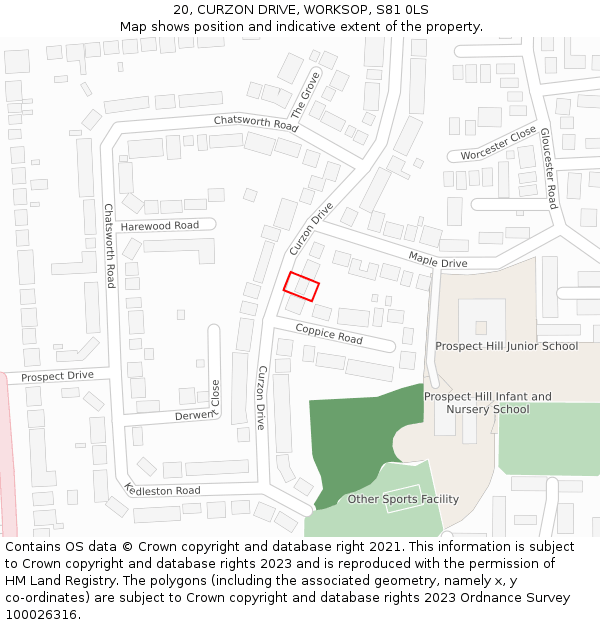 20, CURZON DRIVE, WORKSOP, S81 0LS: Location map and indicative extent of plot