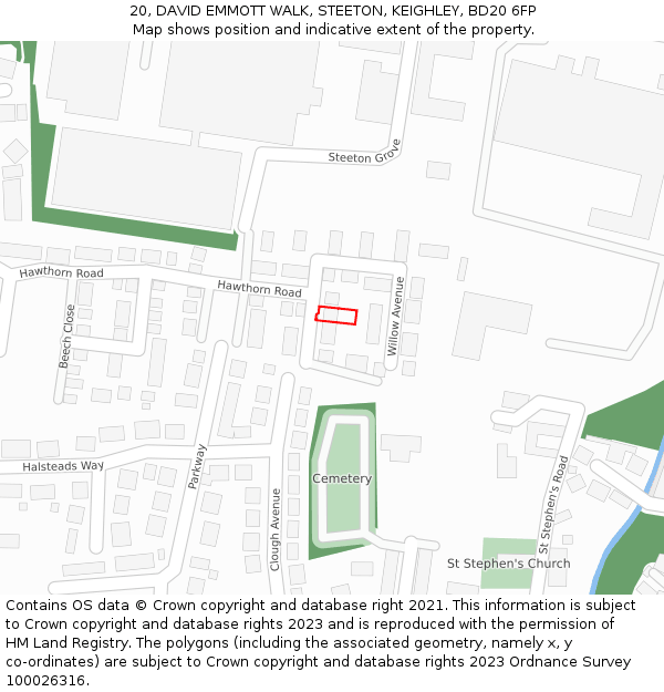 20, DAVID EMMOTT WALK, STEETON, KEIGHLEY, BD20 6FP: Location map and indicative extent of plot