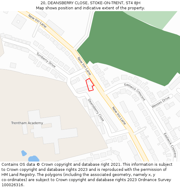 20, DEANSBERRY CLOSE, STOKE-ON-TRENT, ST4 8JH: Location map and indicative extent of plot