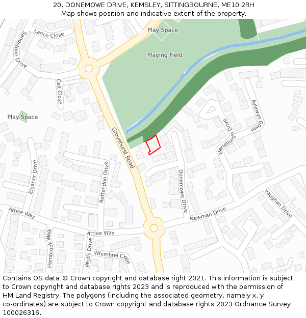 20, DONEMOWE DRIVE, KEMSLEY, SITTINGBOURNE, ME10 2RH: Location map and indicative extent of plot