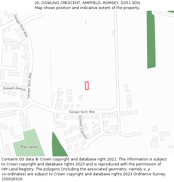 20, DOWLING CRESCENT, AMPFIELD, ROMSEY, SO51 0DN: Location map and indicative extent of plot