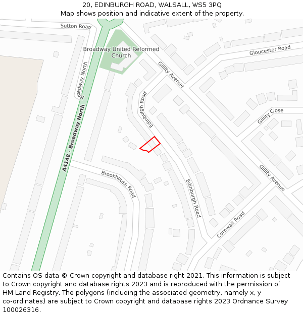 20, EDINBURGH ROAD, WALSALL, WS5 3PQ: Location map and indicative extent of plot