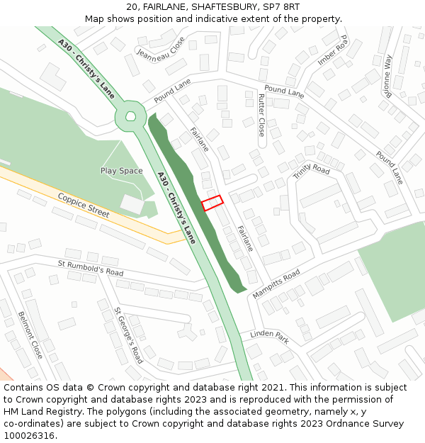 20, FAIRLANE, SHAFTESBURY, SP7 8RT: Location map and indicative extent of plot