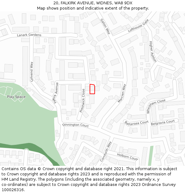 20, FALKIRK AVENUE, WIDNES, WA8 9DX: Location map and indicative extent of plot