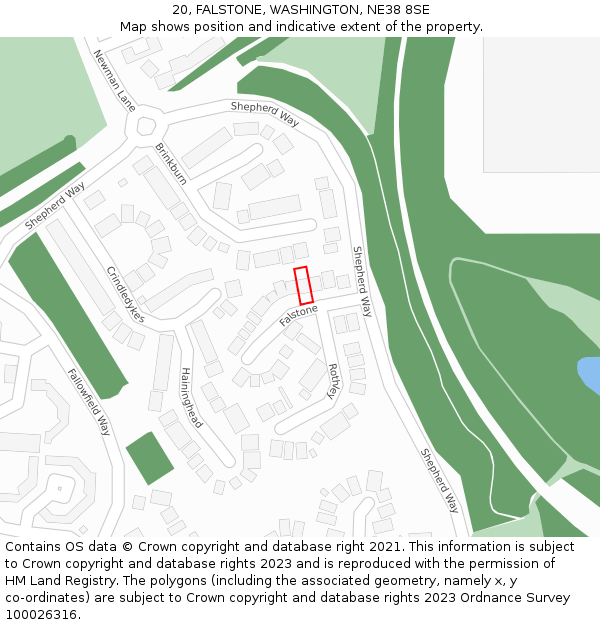 20, FALSTONE, WASHINGTON, NE38 8SE: Location map and indicative extent of plot