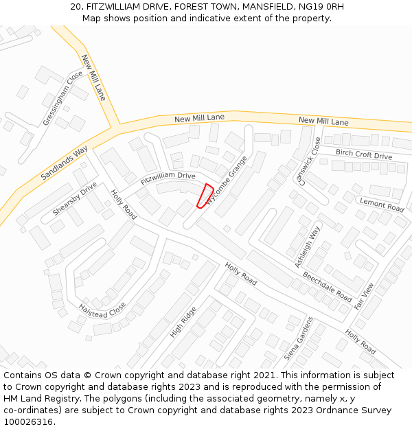 20, FITZWILLIAM DRIVE, FOREST TOWN, MANSFIELD, NG19 0RH: Location map and indicative extent of plot