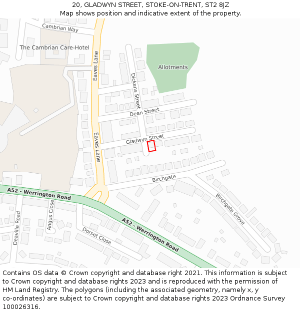 20, GLADWYN STREET, STOKE-ON-TRENT, ST2 8JZ: Location map and indicative extent of plot