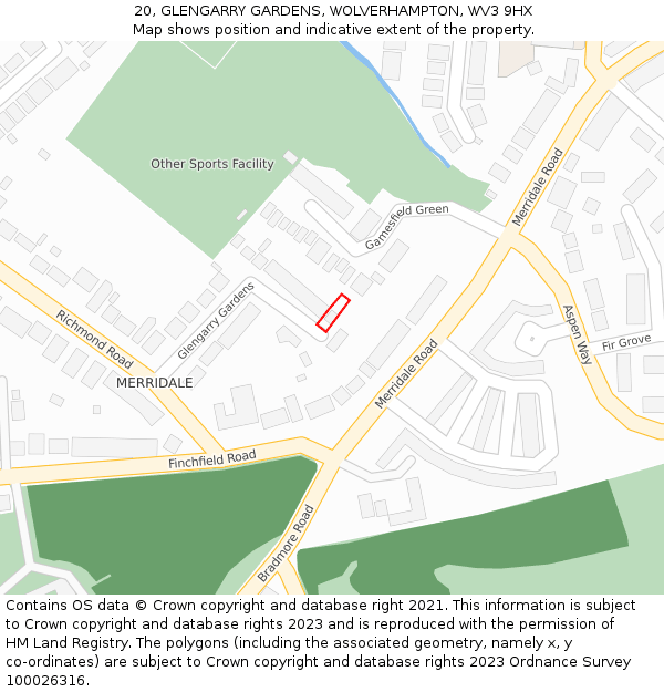 20, GLENGARRY GARDENS, WOLVERHAMPTON, WV3 9HX: Location map and indicative extent of plot