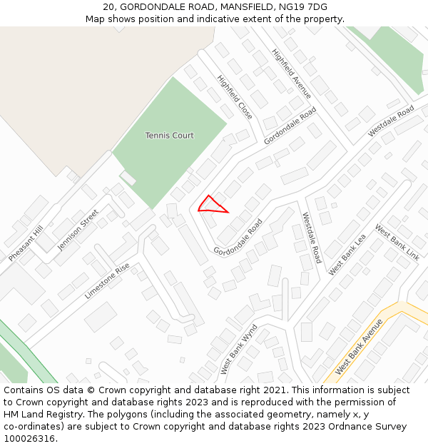 20, GORDONDALE ROAD, MANSFIELD, NG19 7DG: Location map and indicative extent of plot