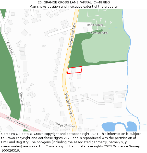 20, GRANGE CROSS LANE, WIRRAL, CH48 8BG: Location map and indicative extent of plot