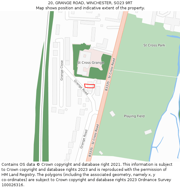 20, GRANGE ROAD, WINCHESTER, SO23 9RT: Location map and indicative extent of plot