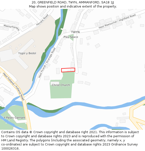 20, GREENFIELD ROAD, TWYN, AMMANFORD, SA18 1JJ: Location map and indicative extent of plot