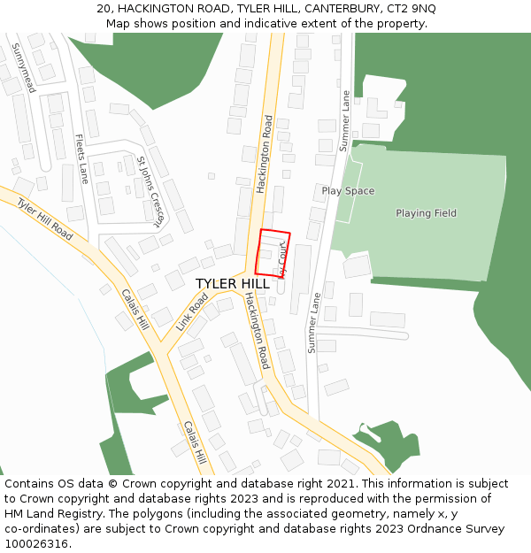 20, HACKINGTON ROAD, TYLER HILL, CANTERBURY, CT2 9NQ: Location map and indicative extent of plot