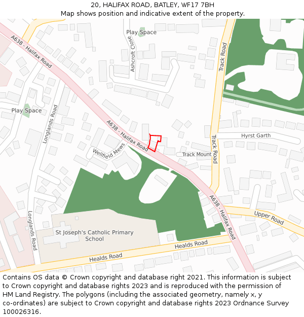 20, HALIFAX ROAD, BATLEY, WF17 7BH: Location map and indicative extent of plot