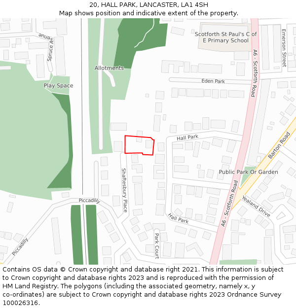 20, HALL PARK, LANCASTER, LA1 4SH: Location map and indicative extent of plot