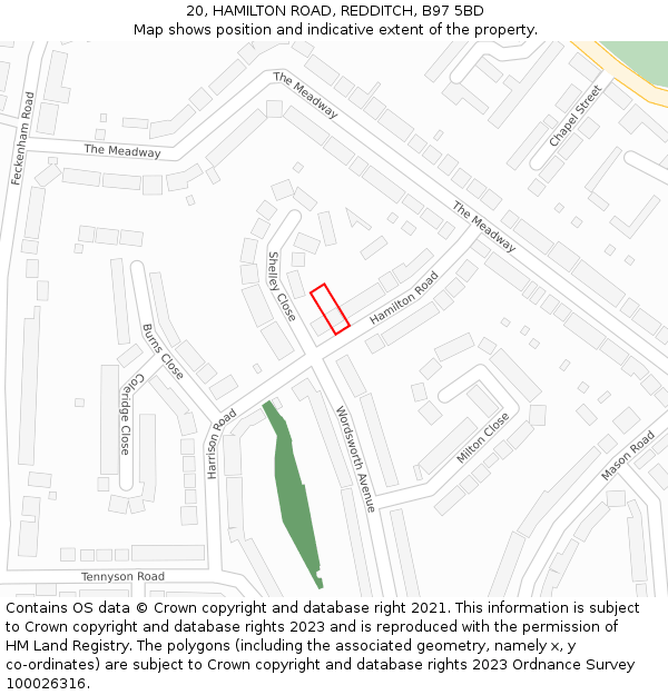 20, HAMILTON ROAD, REDDITCH, B97 5BD: Location map and indicative extent of plot