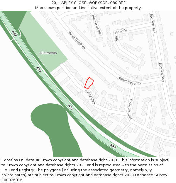 20, HARLEY CLOSE, WORKSOP, S80 3BF: Location map and indicative extent of plot