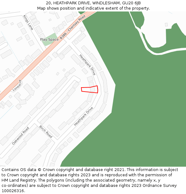 20, HEATHPARK DRIVE, WINDLESHAM, GU20 6JB: Location map and indicative extent of plot