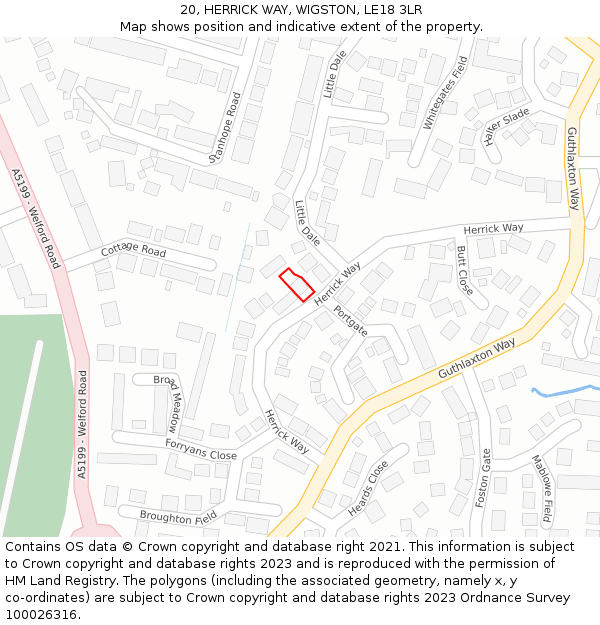 20, HERRICK WAY, WIGSTON, LE18 3LR: Location map and indicative extent of plot