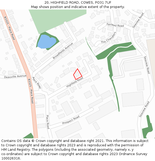 20, HIGHFIELD ROAD, COWES, PO31 7UF: Location map and indicative extent of plot