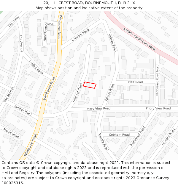 20, HILLCREST ROAD, BOURNEMOUTH, BH9 3HX: Location map and indicative extent of plot