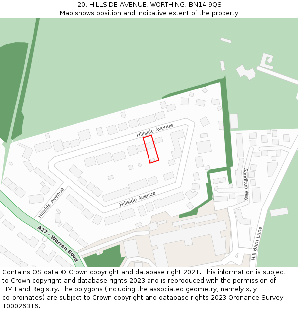 20, HILLSIDE AVENUE, WORTHING, BN14 9QS: Location map and indicative extent of plot